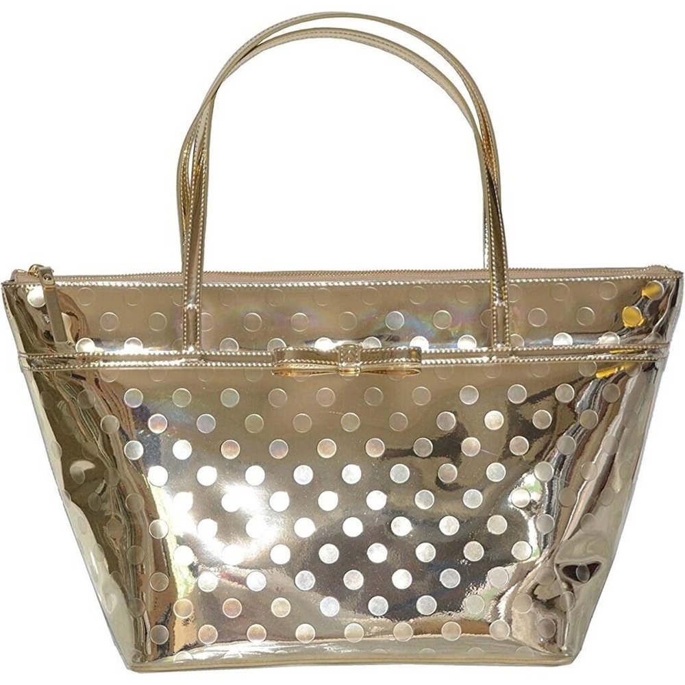 Kate Spade Camellia Street Sophie Polka Dot Embossed Gold Tote Bag Purse Handbag